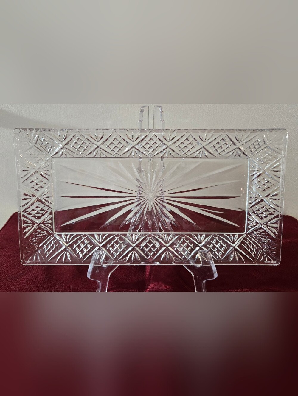 Godinger Dublin Crystal Vanity Tray Starburst And Diamond Pattern Euc